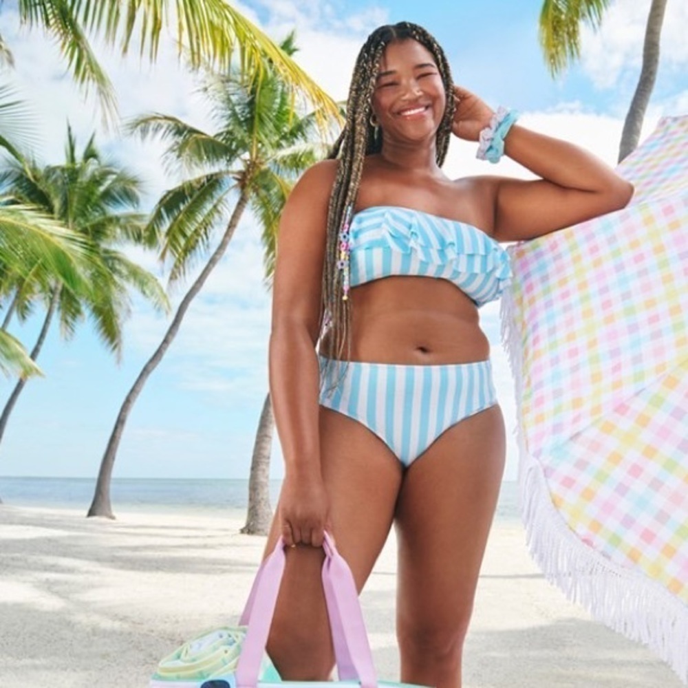 Stoney Clover X Target plus swimsuit 3X stripe blue bikini 2pc - Picture 1 of 10